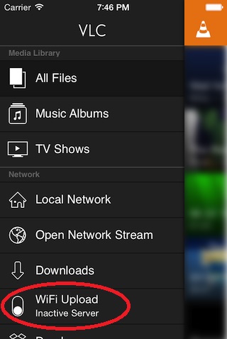 VLC iPhone WiFi uploader